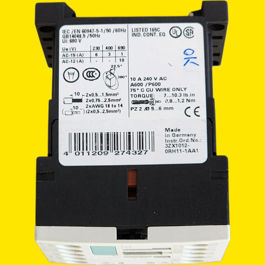 Siemens 3rh1131-1bb40 Contactor Eléctrico Plc