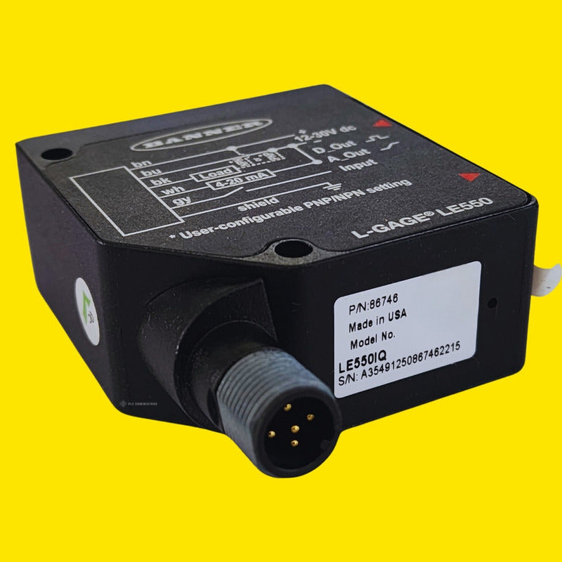 Banner Le550iq Laser Sensor, 1m, Current/npn/pnp, 30vdc.