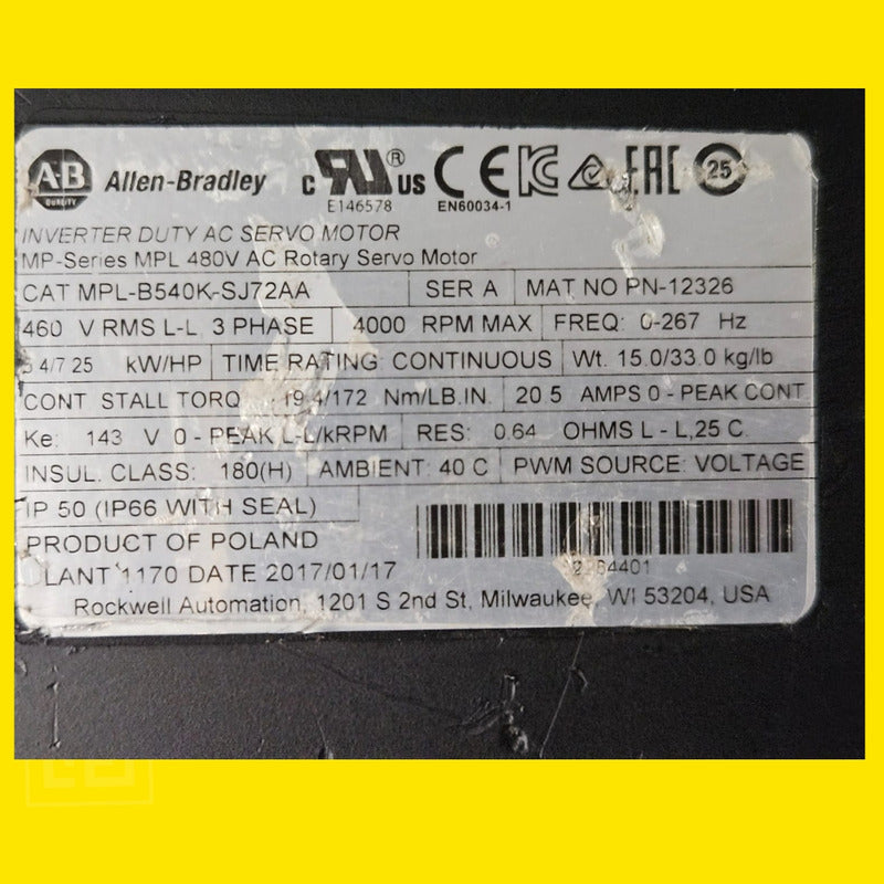 Allen-bradley  Mpl-b540k-sj72aa Servomotor.