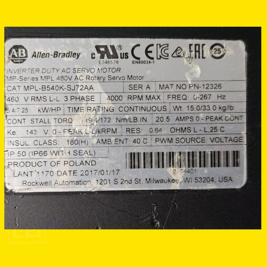 Allen-bradley  Mpl-b540k-sj72aa Servomotor.