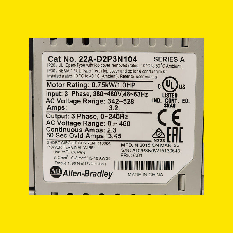Allen Bradley 22a-d2p3n104 Power Flex 4