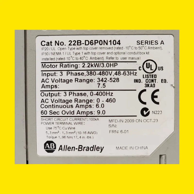 Allen-bradley 22b-d6p0n104 Variador Powerflex 525 3hp