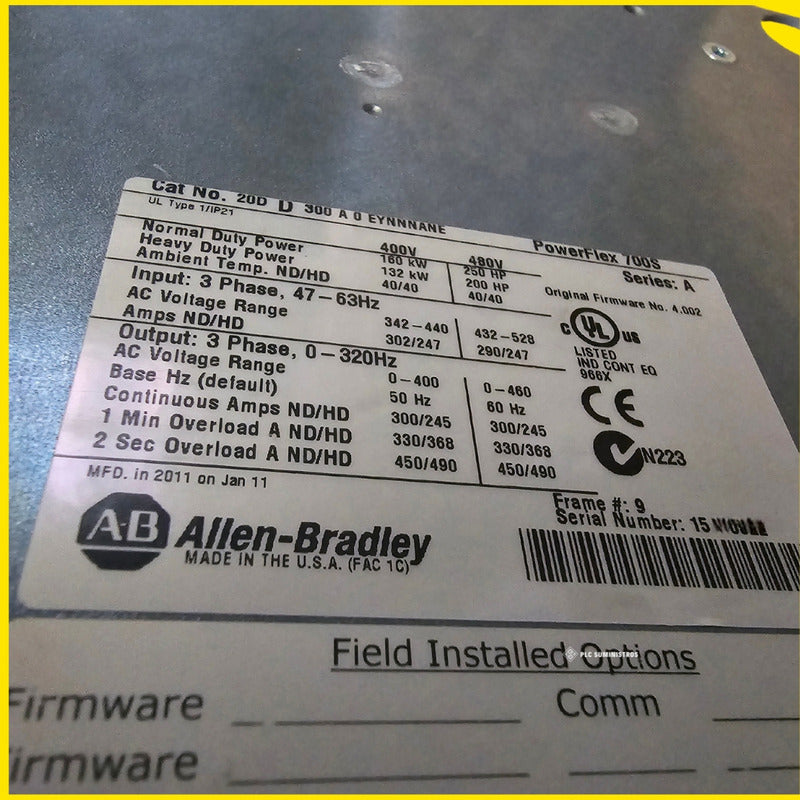 Allen Bradley 20dd300a0eynnnane Powerflex 700s