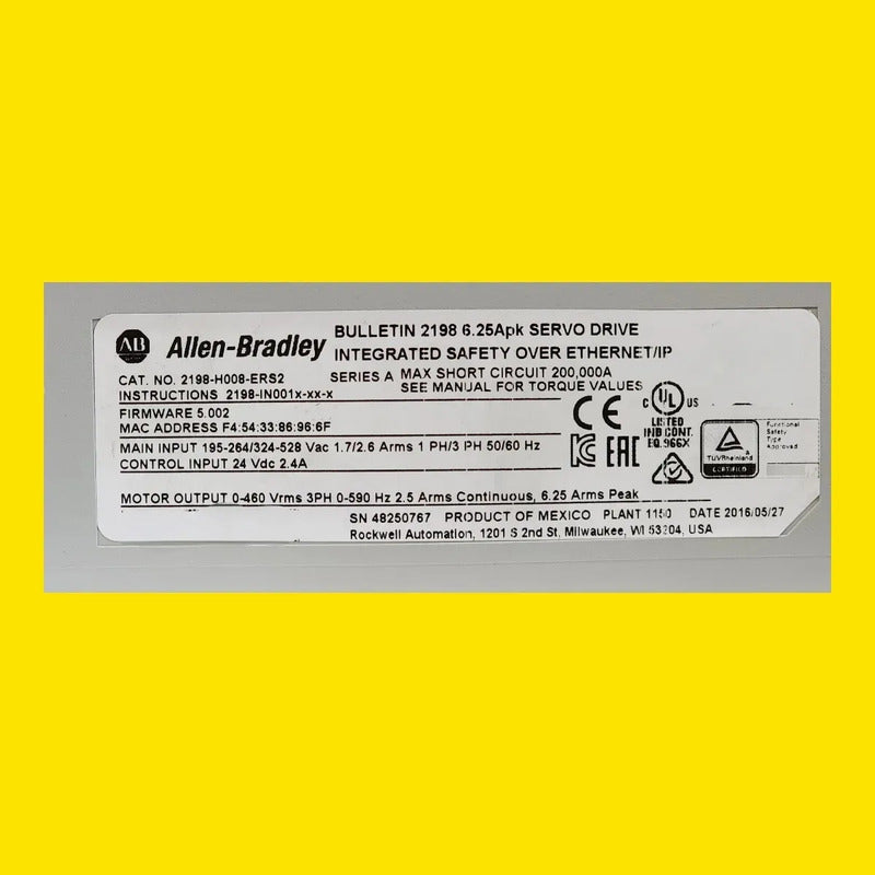 Servo Drive Allen Bradley 2198-h008-ers2 Kinetix 5500