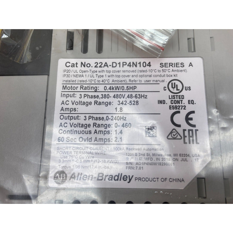Allen Bradley 22a-d1p4n104 Variador Powerflex 4 0.5hp