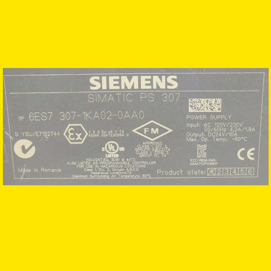 Siemens 6es7307-1ka02-0aa0 Fuente 24 Vcc 10 A S7-300