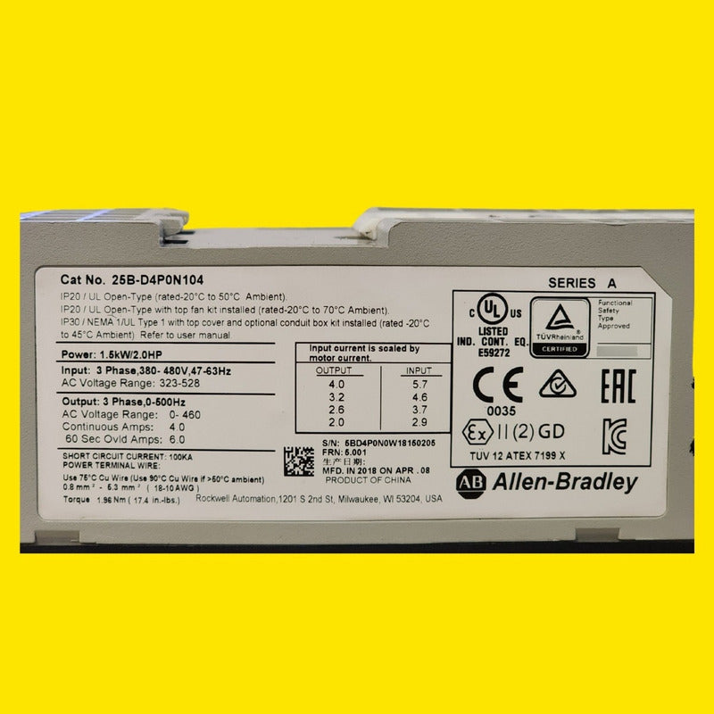 Variador Allen-bradley Powerflex 525 25b-d4p0n104 2hp 480v