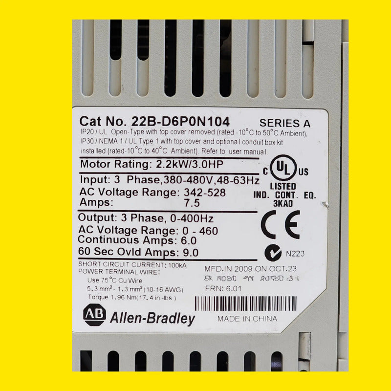 Allen-bradley 22b-d6p0n104 Powerflex 40 2.2kw 3.0hp