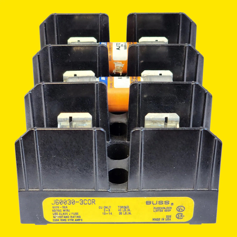 Portafusible J60030-2cor + 2 Fusibles Mersen Ajt2 2a 600v
