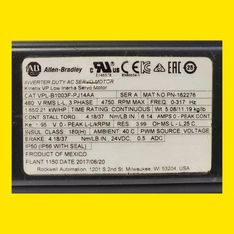 Allen-bradley Vpl-b1003f-pj14aa Servomotor Kinetix