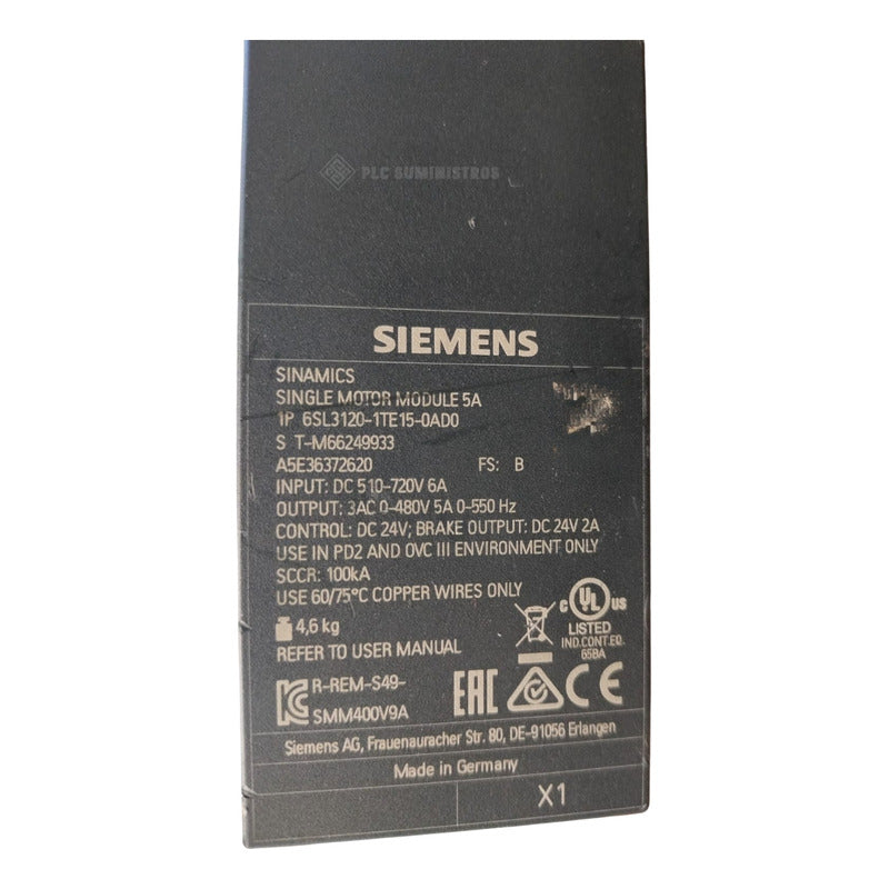 Siemens 6sl3120-1te15-0ad0 Módulo Motor Único