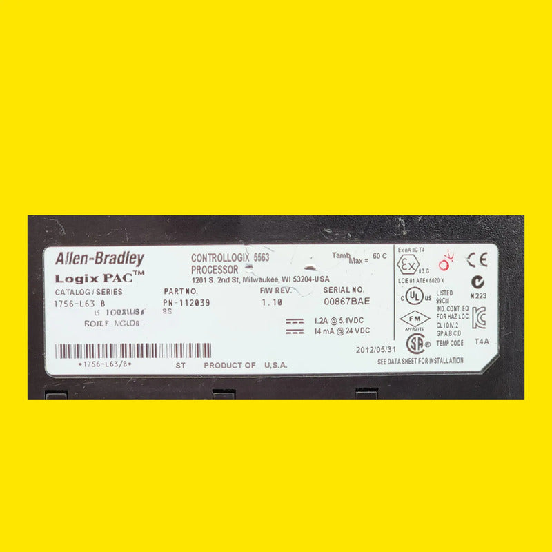 Allen Bradley 1756-l63 Plc Controllogix Industrial 1.10