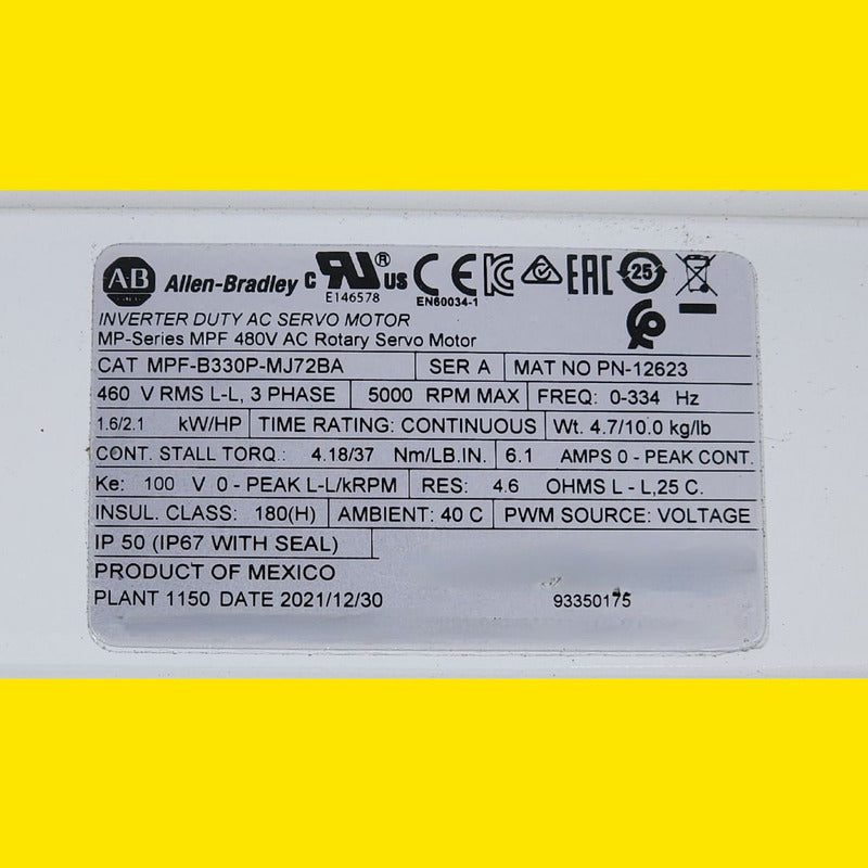 Allen Bradley Mpf-b330p-mj72ba Servomotor