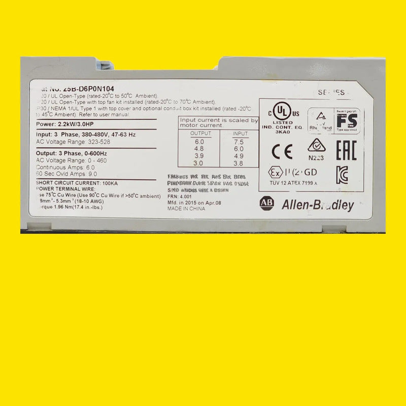 Allen Bradley 25b-d6p0n104 Variador 3hp 4.0kw 480v Powerflex