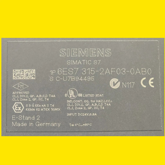 Siemens 6es7315-2af03-0ab0 Cpu Simatic S7-300