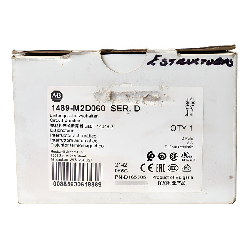 Allen-bradley 1489-m2d060 Mcb 6 A 2p Curva D 480y/277 V Ac