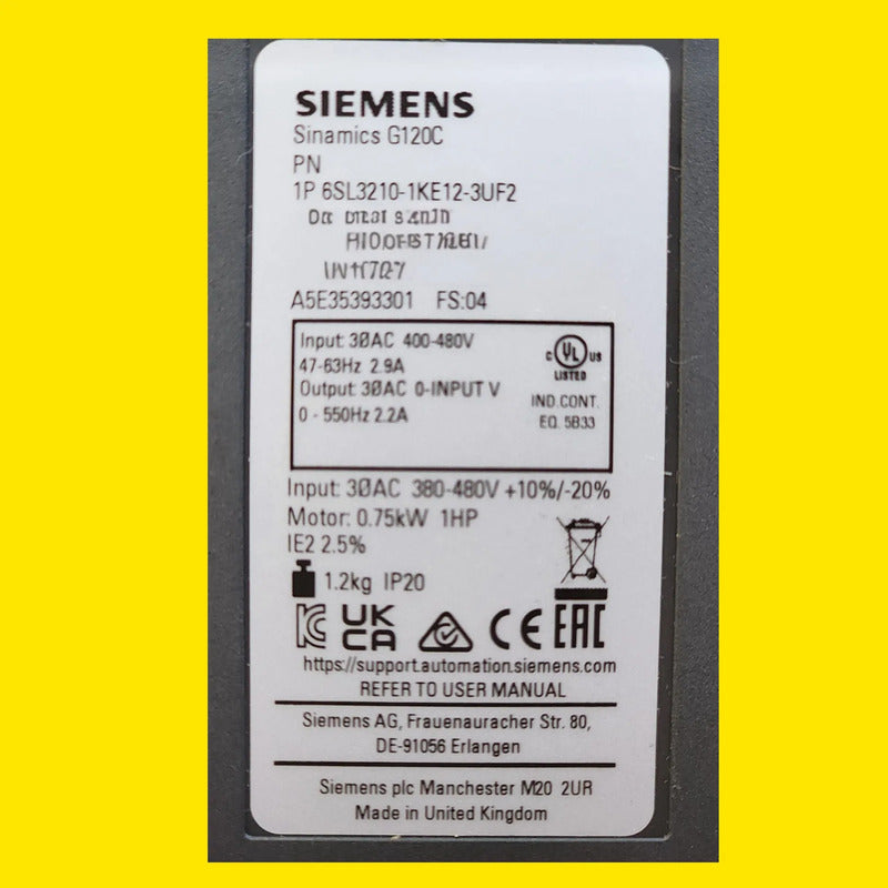 Siemens 6sl3210-1ke12-3uf2 Variador Sinamics G120c Pn