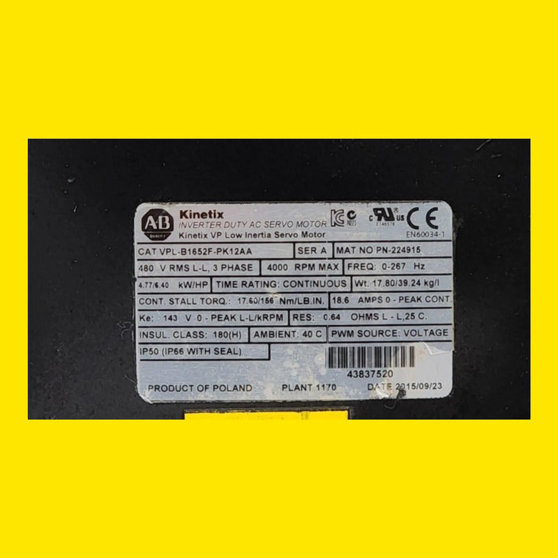 Allen-bradley Vpl-b1652f-pk12aa Servomotor Kinetix Vp