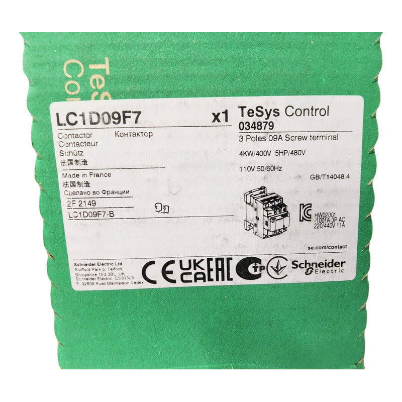 Schneider Lc1d09f7 Contactor De 9a Con Bobina 110vca