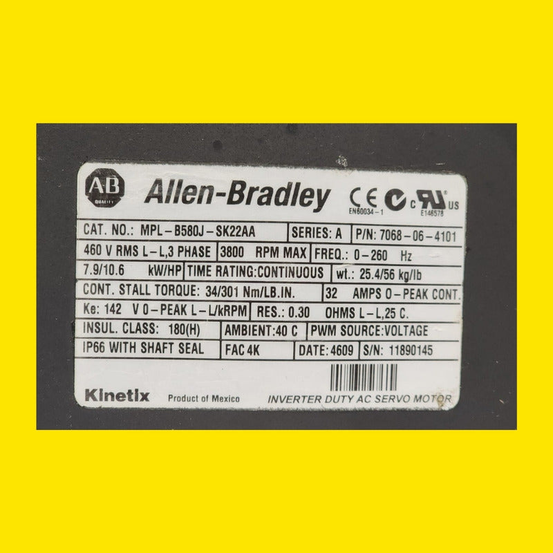 Servo Motor Allen-bradley Mpl-b580j-sk22aa Alta Precisión