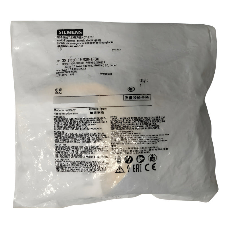 Siemens 3su1100-1hb20-1fg0 Parada De Emergencia Rojo Con Negro
