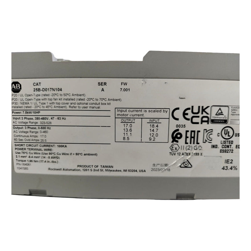 Allen Bradley 25b-d017n104 Powerflex 525 10hp