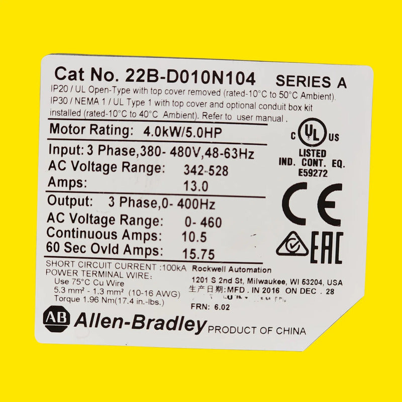 Allen-bradley 22b-d010n104 Variador De Frecuencia 5hp