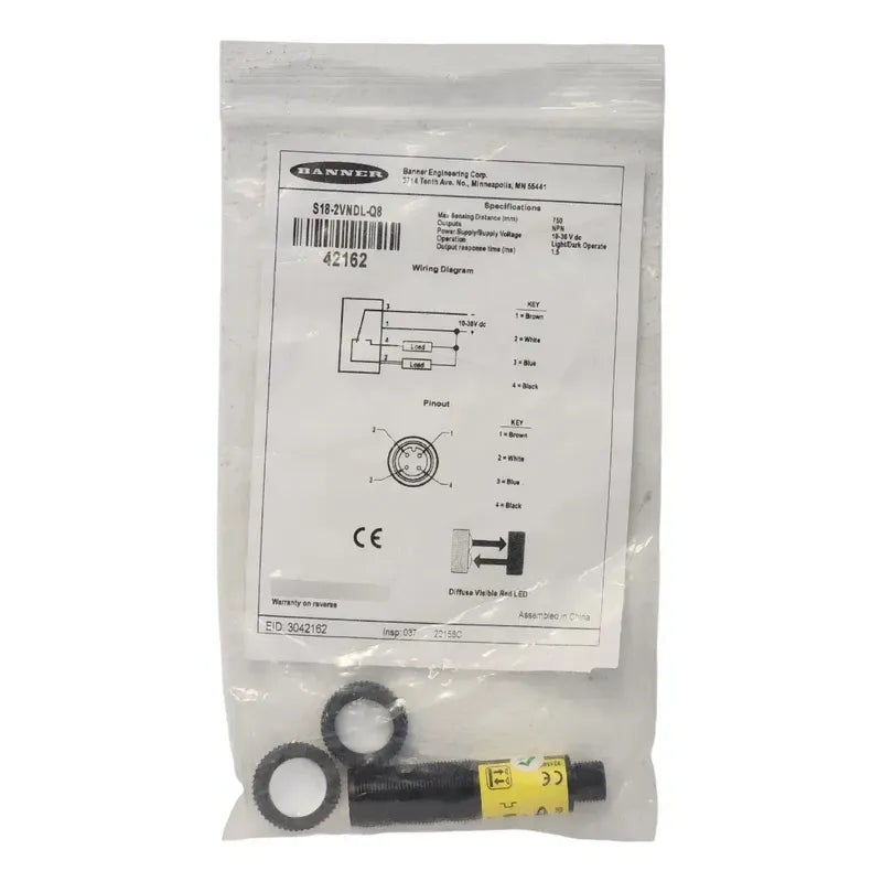 Banner 42162 S18-2vndl-q8 Sensor Fotoelectrico Npn M12