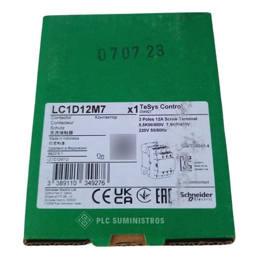 Schneider Lc1d12m7 Contactor 220vac 50/60hz.