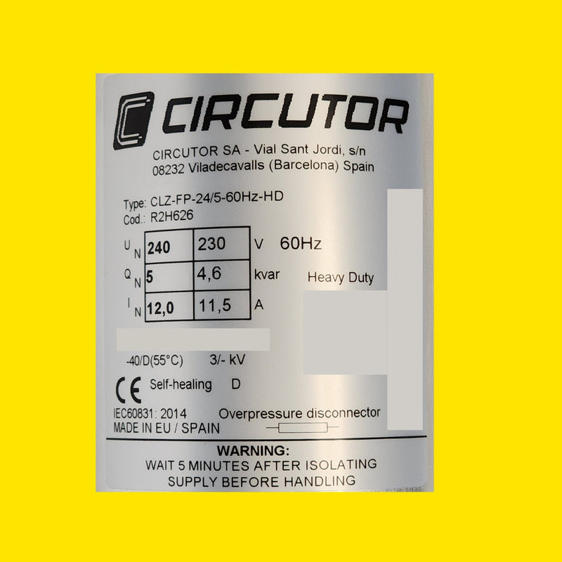 Condensador 5 Kvar 240v 60hz Circutor Clz-fp-24/5-60hz-hd