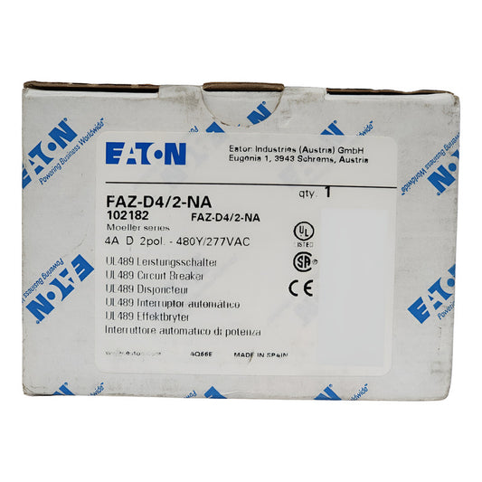 Eaton Faz-d4/2-na Interruptor 2 Polos 4a Curva D 480v