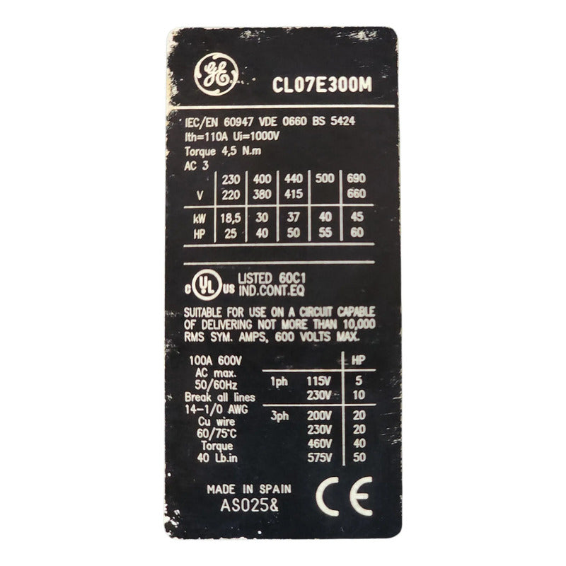 General Electric Cl07e300m Contactor 24v Industrial