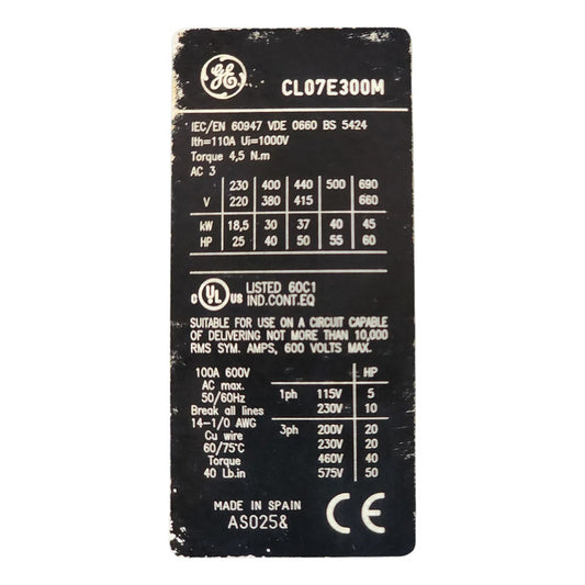 General Electric Cl07e300m Contactor 24v Industrial