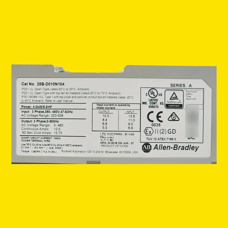 Allen-bradley 25b-d010n104 Powerflex 525 5.0hp 440v