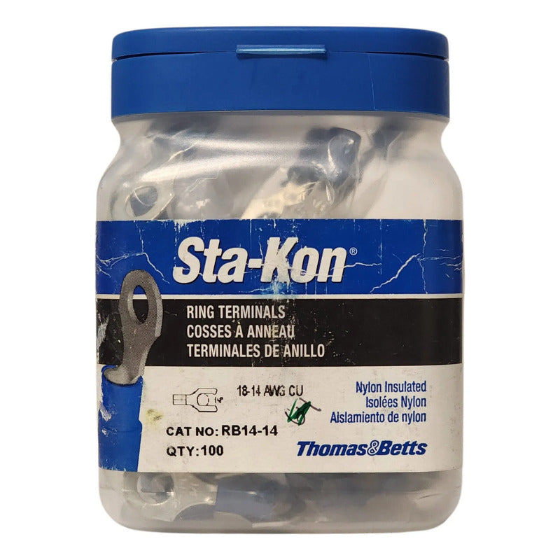 Sta-kon Rb14-14 Terminal De Ojo Aislada Azul 16-14 Awg 1/4