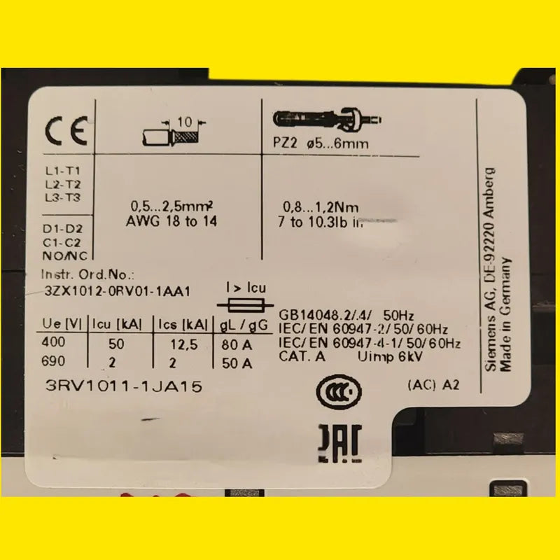 Siemens 3rv1011-1ja15 Guardamotor Sirius 7-10a 3 Polos 50/60 Hz