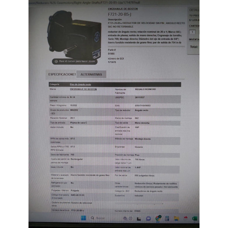 Boston Gear F724b-20-b5-j Reductor De Engranajes Usado