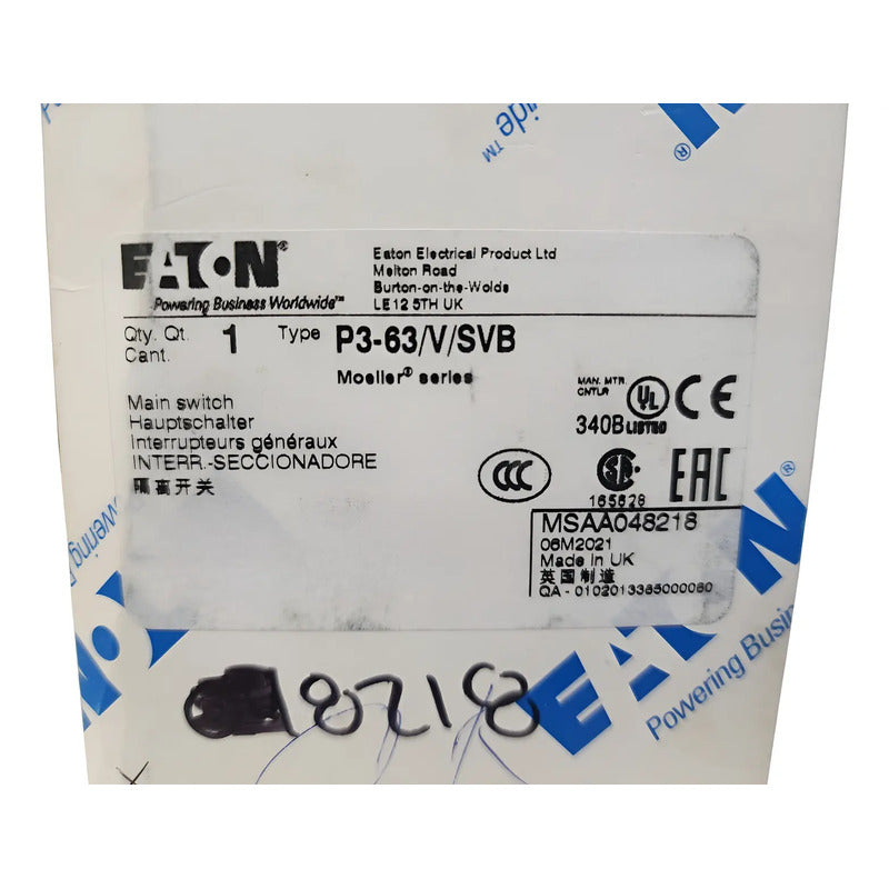 Eaton P3-63/v/svb Interruptor Seccionador Rotativo Negro