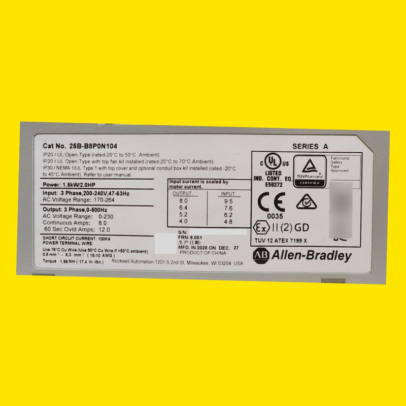 Allen Bradley 25b-b8p0n104 Variador Powerflex 525