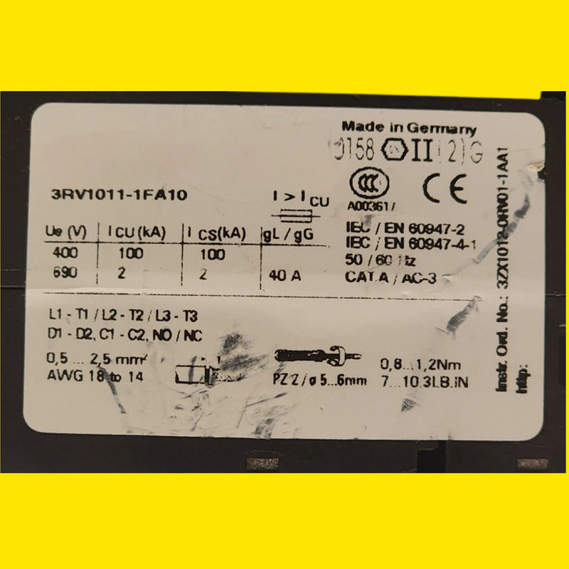 Siemens 3rv1011-1fa10 Interruptor Protector De Motor 50hz/60hz