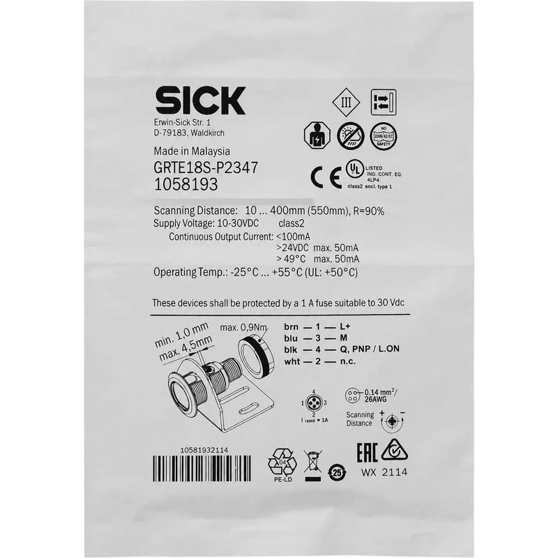 Sick Grte18s-p2347 1058193 Sensor Fotoeléctrico Pnp M18