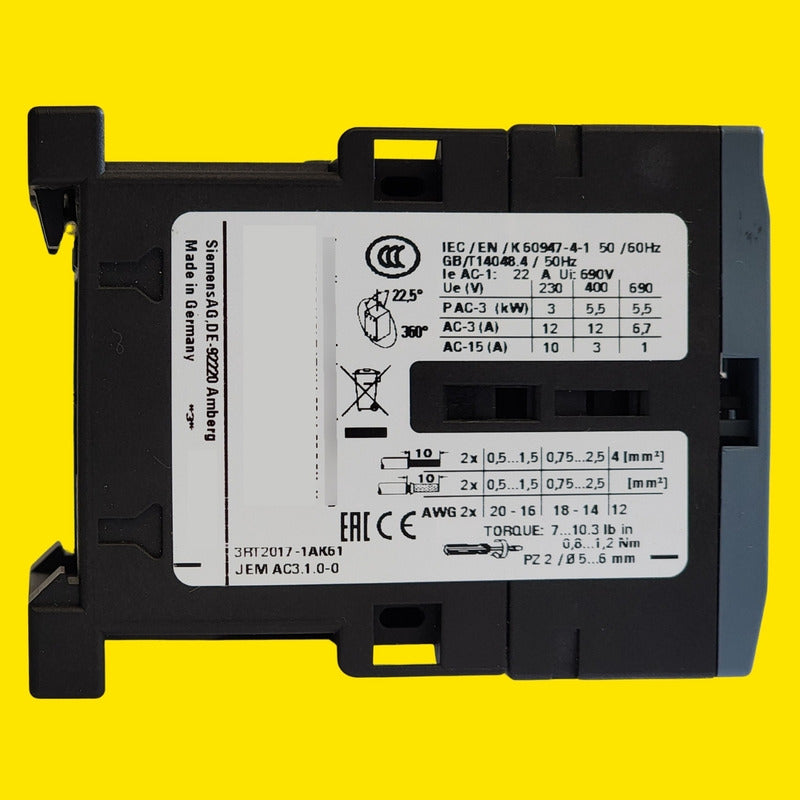 Contactor Siemens 3rt2017-1ak61  12a 5.5kw 110v/120v