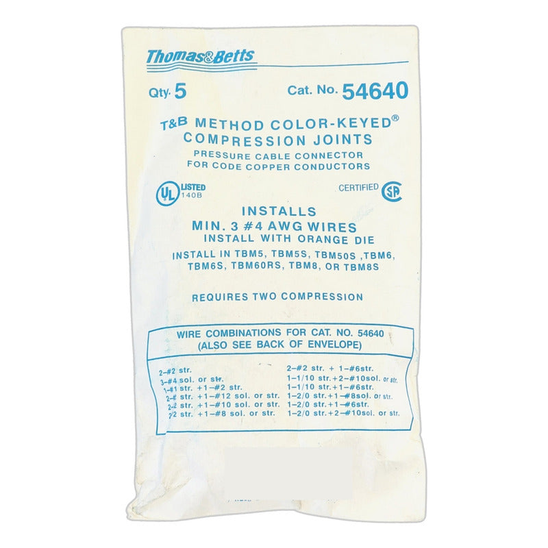 Empalme Compresión Cobre Thomas & Betts 54640 4 Awg Color Ul