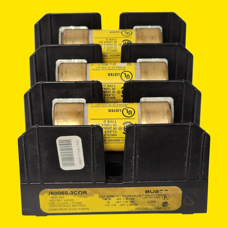 Base J60060-3cor Con 3 Fusibles Lpj-45sp 45a 600v Bussmann