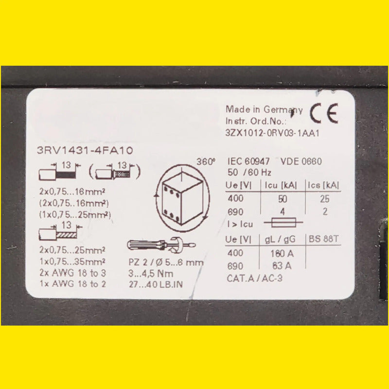 Siemens 3rv1431-4fa10 Interruptor Protector De Motor 50hz/60hz