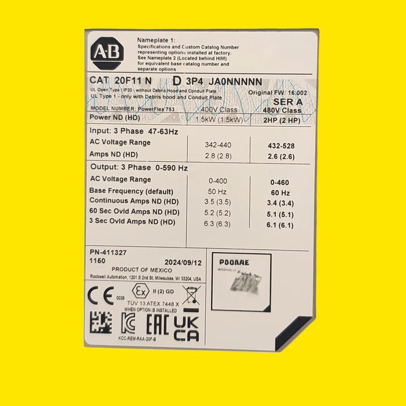 Powerflex 753 20f11nd3p4ja0nnnnn | Allen-bradley 480v 3.4a