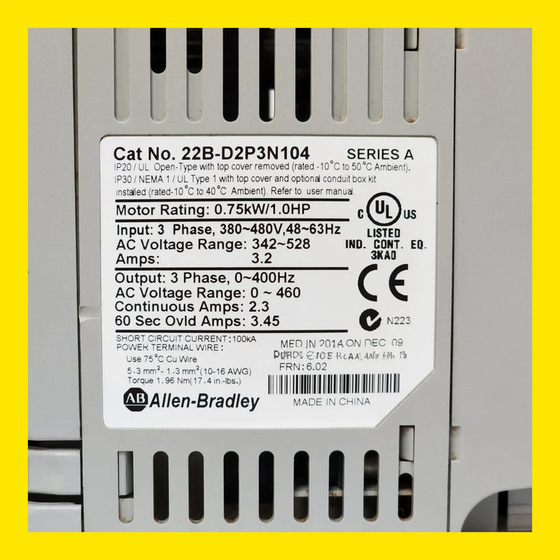 Allen-bradley 22b-d2p3n104 Powerflex 40 0.75kw 1.0hp