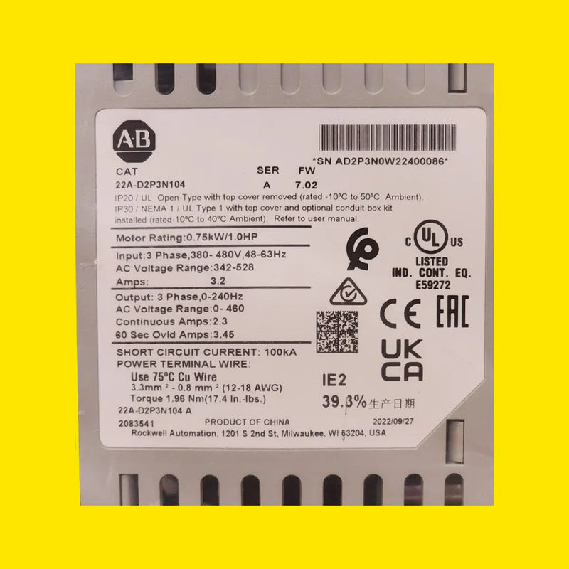 Allen-bradley 22a-d2p3n104 Powerflex  Ser A.