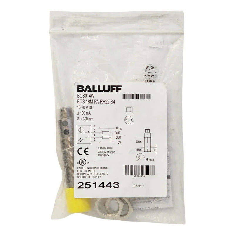 Balluff Bos014w Bos 18m-pa-ph22-s4 Sensor Fotoeléctrico