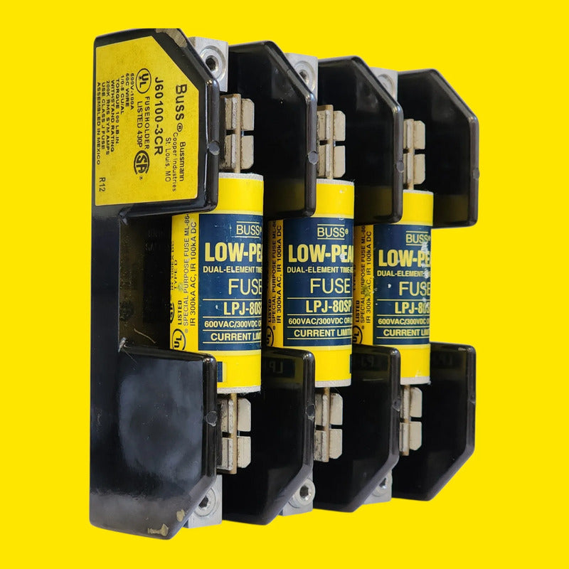 Base Bussmann J60100-3cor + 3 Fusibles Lpj-80sp 80a 600v